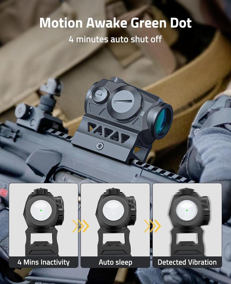 CVLIFE JackalHowl Red Dot Sight,1x20mm 2MOA Red dot Motion Awake Red Dot Scope Compact Red Dot Optics with Co-Witness Riser and Low-Profile Mount,10 Brightness Button Settings - Image 2